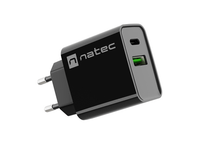 cargador natec ribera 20w 1xusb-a  1xusb-c pd30 qc30 negro