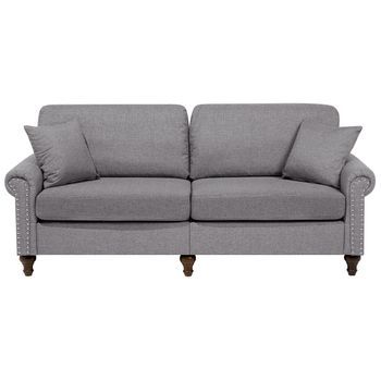 Sofá 3 Plazas Tapizado En Tela Gris Claro Estilo Chesterfield Con Respaldo Bajo Otra