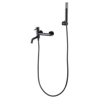 Mezclador Banera-ducha Negro Gun Metal En Latón Con Tubo Flexible Pvc 180 Cm
