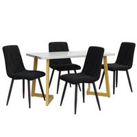 conjunto de mesa de 117 cm con patas doradas y 4 sillas negras con rombos