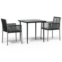 set comedor jardin 3 uds  conjunto mueble jardin mesa y sillas y cojines acero ratan sintetico negro