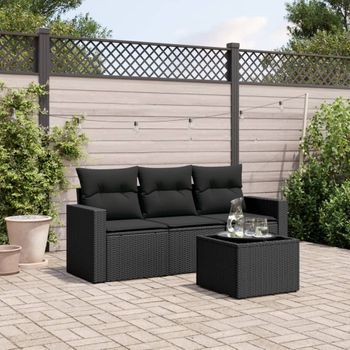 Conjunto De Sofás Jardín 4 Uds | Mueble Jardin Mesa Y Sillas Con Cojines Ratán Sintético Negro Cfw838269