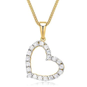 Cadena de oro y colgante de corazón en circonita de oro 8 quilates