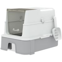 pawhut caja de arena para gato con tapa extraible cajon deslizante pala 2 bolsas filtrantes y pedal 60x40x45cm gris