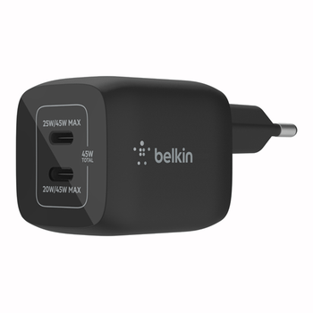 CARGADOR USB-C BELKIN 45W WCH011VFBK 2xUSB-C GAN BOOST CHARGE PRO NEGRO