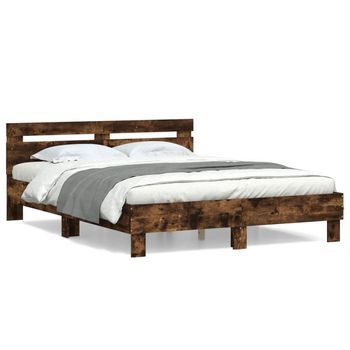 Cama Con Cabecero Madera De Ingeniería Roble Ahumado 140x190 Cm Vidaxl