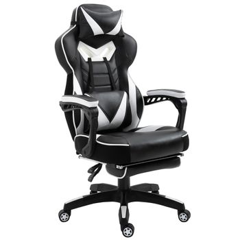 Vinsetto Silla Gaming Regulable de Oficina Ergonómica Negro y Blanco 65x70x118,5-128,5 cm Esponja Cuero de PU Metal   Aosom España
