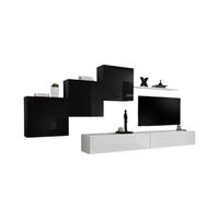 conjunto de muebles de salon mural switch x diseno color blanco y negro brillante