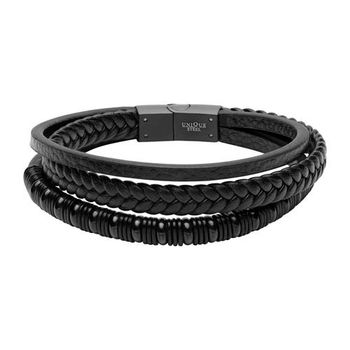 Pulsera de tres vueltas de policuero negra, grabable