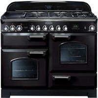 rangemaster classic deluxe 110 dual fuel range cooker - black  chrome black