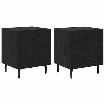 Pack 2 Uds Mesita De Noche | Armario De Noche | Mesa De Noche Con Cajón Roble Negro 40 X 35 X 47,5 Cm