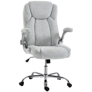 HOMCOM Silla de escritorio Ergonómica con Respaldo Alto Reposabrazos Abatibles Asiento con Muelles Altura Ajustable Crema   Aosom España