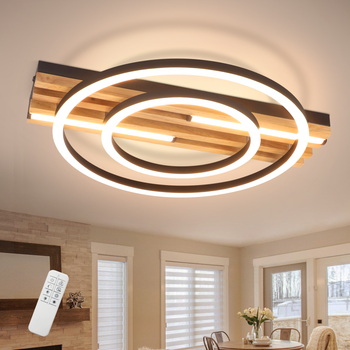Lámpara De Techo Led Moderna 34w Y 38cm Con 2 Anillos Y Mando A Distancia Para Salón Dormitorio Cocina Comedor U Oficina Zmh