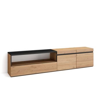 Mueble tv efecto madera roble y negro 200x35x45cm