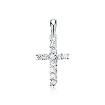 14 quilates oro blanco colgante cruz diamante 0,15 ct.