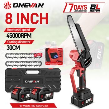 Motosierra eléctrica inalámbrica ONEVAN de 4500W y 8 pulgadas, herramienta de corte y poda de árboles, compatible con baterías Makita de 18V.