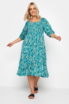 Yours Vestido De Flores Azules Con Botones De Adorno, Mujer Curvy Y Tallas Grandes, Yours