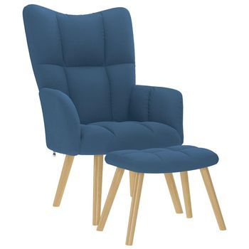 Sillón De Salón | Silla | Silló De Relax Con Taburete Tela Azul Cfw994635