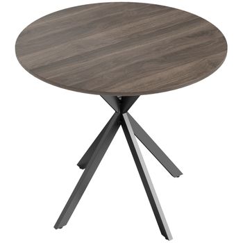 HOMCOM Mesa de Comedor Redonda para 2 Personas con Tablero de Efecto Madera y Patas Cruzadas de Acero Marrón   Aosom España
