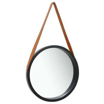 Espejo De Pared Con Correa Negro 50 Cm Vidaxl