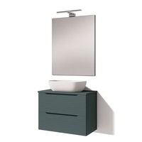 kibath mueble de bano con lavabo espejo y aplique led boreal 60x45 cm sobre encimera acabado verde lago mate 2 cajones suspendido