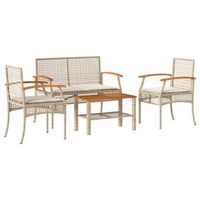conjunto muebles de jardin 4 uds  mesa y sillas y cojines ratan sintetico beige