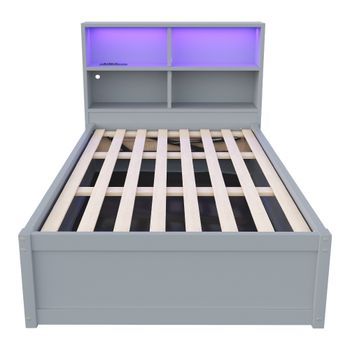 Sofá Cama 90*200 - Con Múltiples Tomas De Corriente, Compartimentos De Almacenamiento, Luz Led, Cama Hidráulica, Cama Individual, Multifuncional - Gris