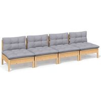 sofa de jardin de 4 plazas  sofa de exterior con cojines madera maciza pino gris