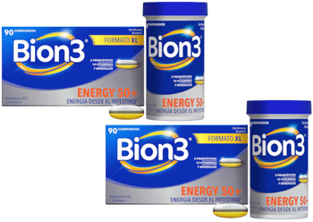 Bion3 Energy 50+ Multivitamínico con Probióticos, Vitamina B12 y C, Zinc y Hierro 2x90 Comprimidos