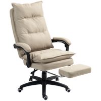 vinsetto silla de escritorio con masaje altura ajustable respaldo reclinable reposapies giratoria 360 beige