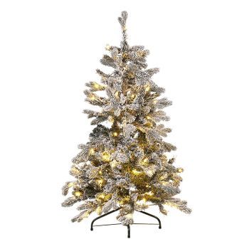 Árbol De Navidad Artificial Blanco Nieve Sintética 120 Cm Ramas Con Bisagras Pre Iluminado Festividad Tatlow