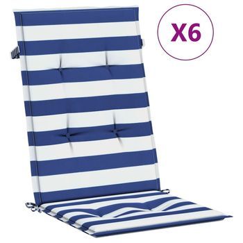 Cojines De Silla De Respaldo Alto 6 Uds Tela Rayas Azul&blanco Vidaxl