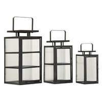 set de 3 linternas de metal negro con vidrio estriado cm 255x25x50 - 205x20x40 - 15x15x295