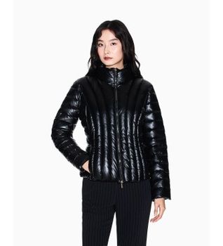 A|X Armani Exchange para mujer. XW001808AF18998UC001 Chaqueta acolchada de lámina reciclada con efecto metálico negro (S), Casual, Poliamida
