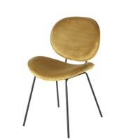 silla de comedor de terciopelo ocre con patas de acero negro