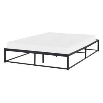 Cama Industrial Moderno Marco De Metal Doble Listones Incorporados Sin Cabecero 140 X 200 Cm Negro Viry