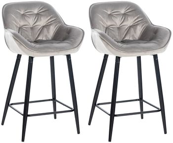 Set de 2 taburetes de bar con reposapiés en terciopelo gris