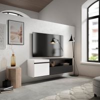 mueble tv efecto madera blanco y negro 150x35x45cm colgado