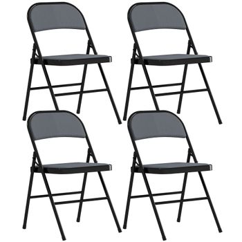 HOMCOM Lote de 4 sillas plegables sillas de comedor portátiles estructura de acero 45 x 46 x 78 cm gris