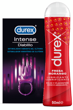 Durex Pack Lubricante Sabor y Aroma Fresa + Anillo Vibrador Intense Orgasmic Diablillo