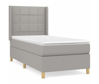 Cama box spring con colchón tela gris claro 90x190 cm bloques con cuadros