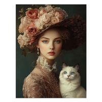 cuadro mujer con flores y gato alu-dibond multicolor 30x40 cm