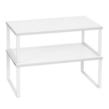 Estante para especias apilable y ampliable de metal de color blanco
