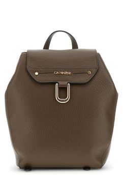 mochila suave con solapa efecto piel con grano y costura gruesa decorativa dark brown taglia unica