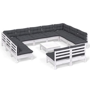 Muebles De Jardín 12 Pzas Y Cojines Blanco Madera Maciza Pino Vidaxl