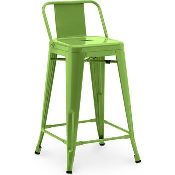 Taburete De Bar Con Respaldo - Diseño Industrial - 60cm - New Edition - Stylix  Verde Clar