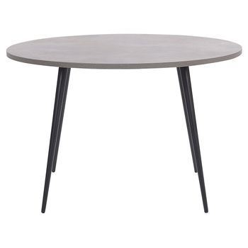 Mesa De Comedor Con Tablero Efecto Hormigón Redonda Patas De Metal Negro 120 Cm Estilo Glamour Moderno Odeon