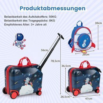 Maleta Infantil De 2 Piezas + Mochila Maleta Corredera De 47 Cm De Largo Y Mochila De 30 Cm De Ancho 12
