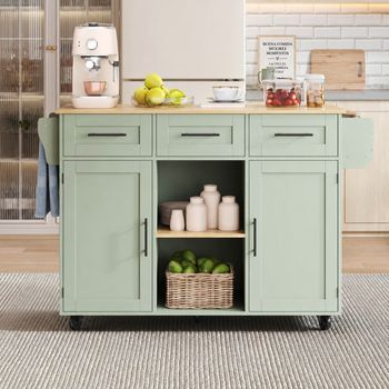 Carrito De Cocina Con Encimera Efecto Madera Y Mesa Plegable, 139 X 46/71 X 91,5 Cm