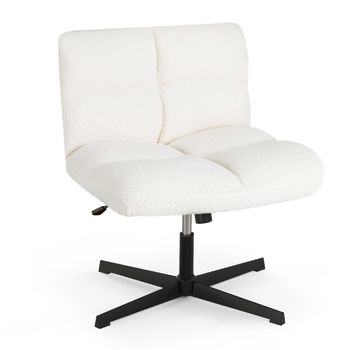 Costway Silla Tocador Silla Escritorio Giratorio de Oficina con Ajuste de Altura y Respaldo con Piel de Imitación de Cordero Carga 150 kg